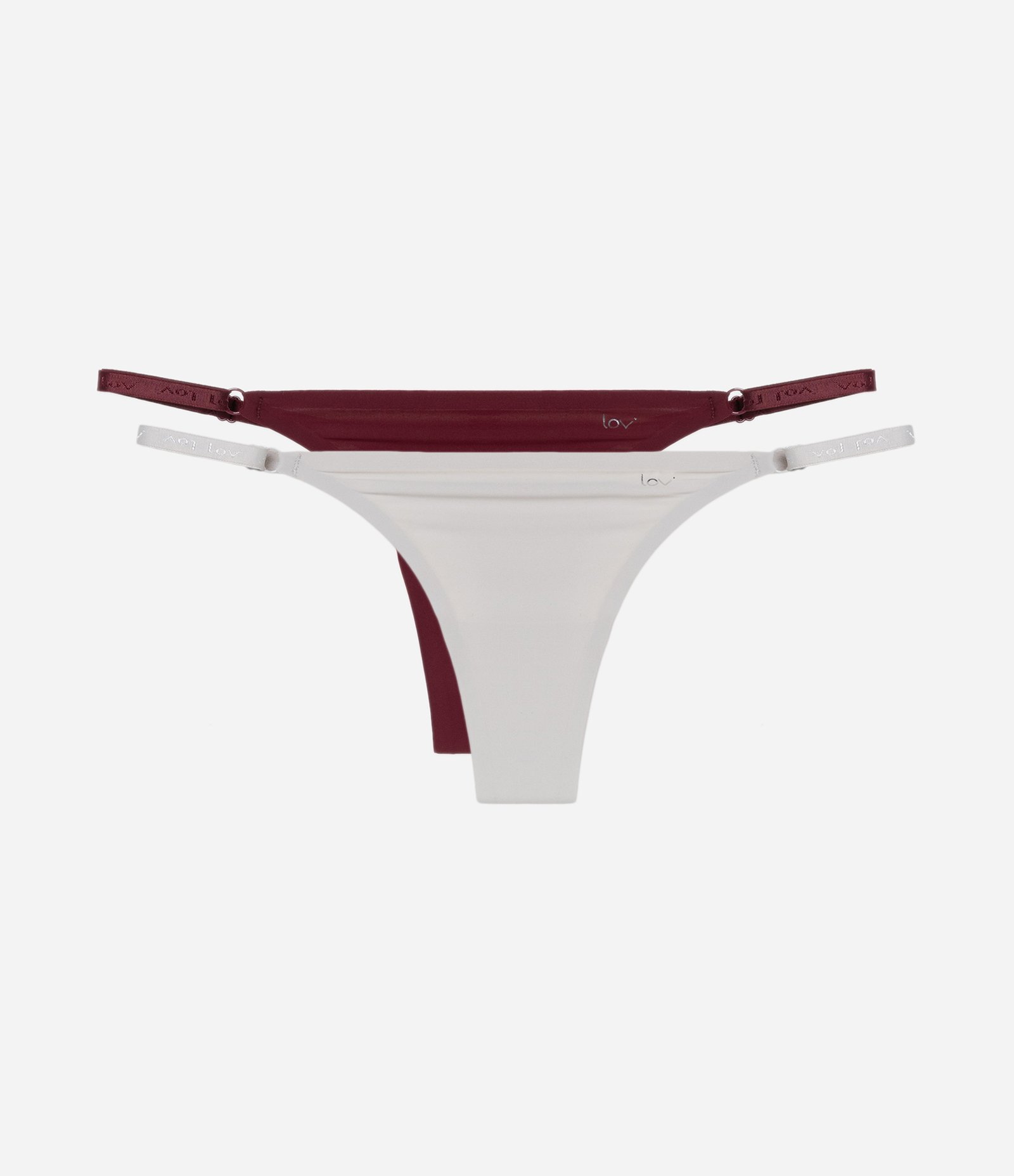 Kit 02 Calcinha String Fio em Microfibra com Lateral Regulável Bordô/Branco 1
