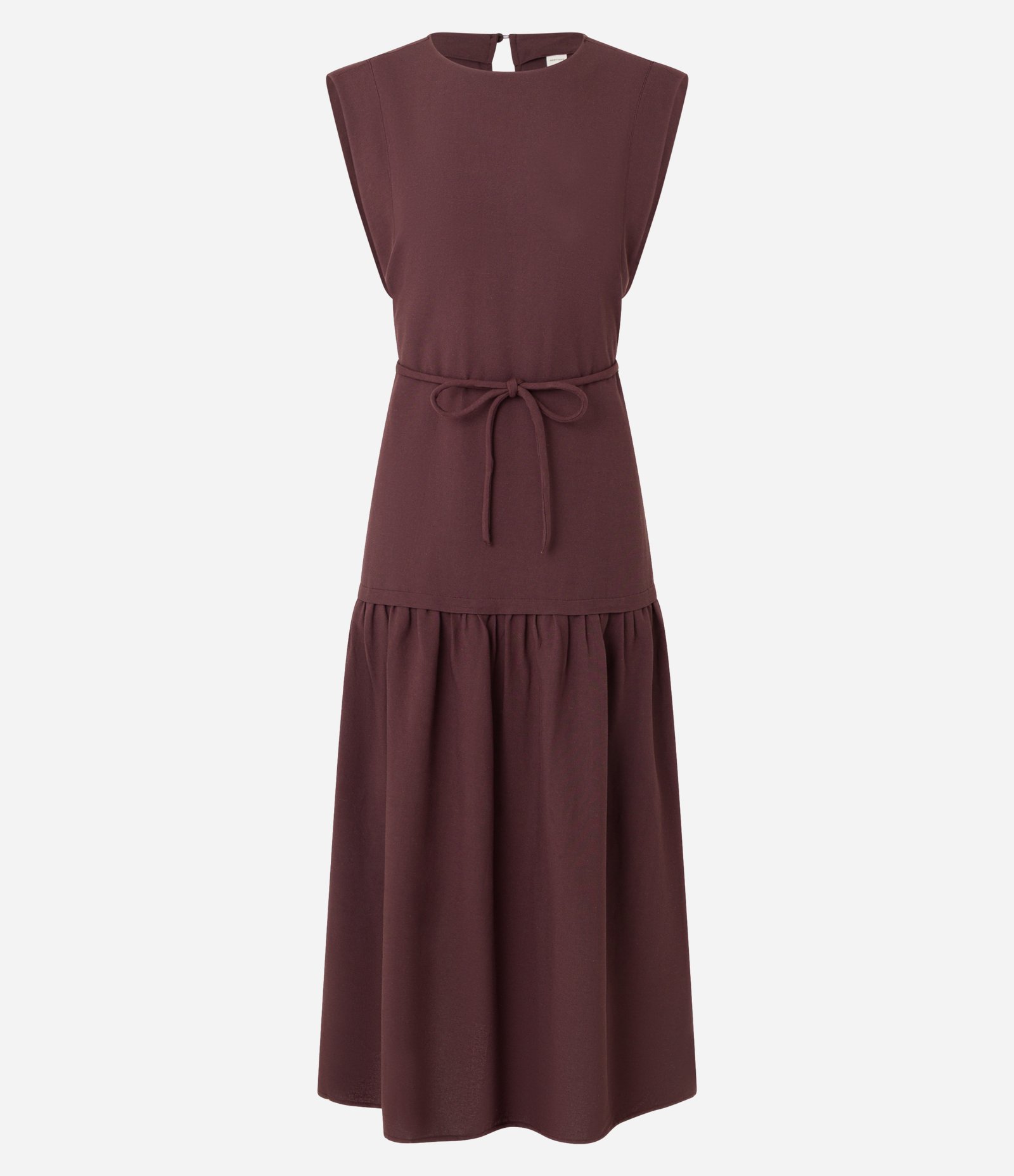 Vestido Evasê Midi em Viscolinho com Cinto Corda Marrom 8