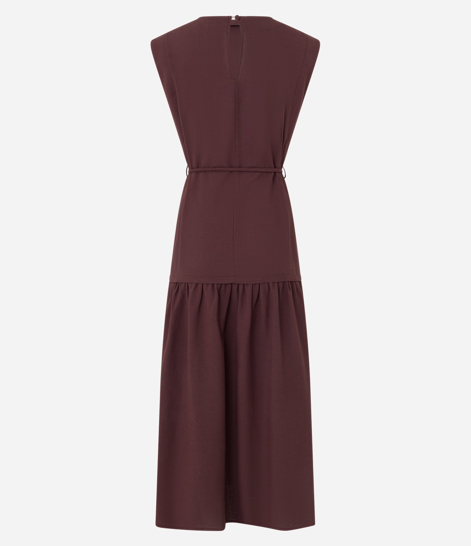 Vestido Evasê Midi em Viscolinho com Cinto Corda Marrom 9