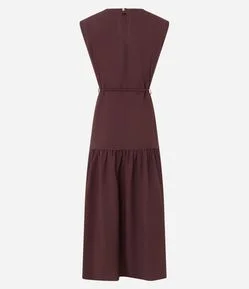 Vestido Evasê Midi em Viscolinho com Cinto Corda