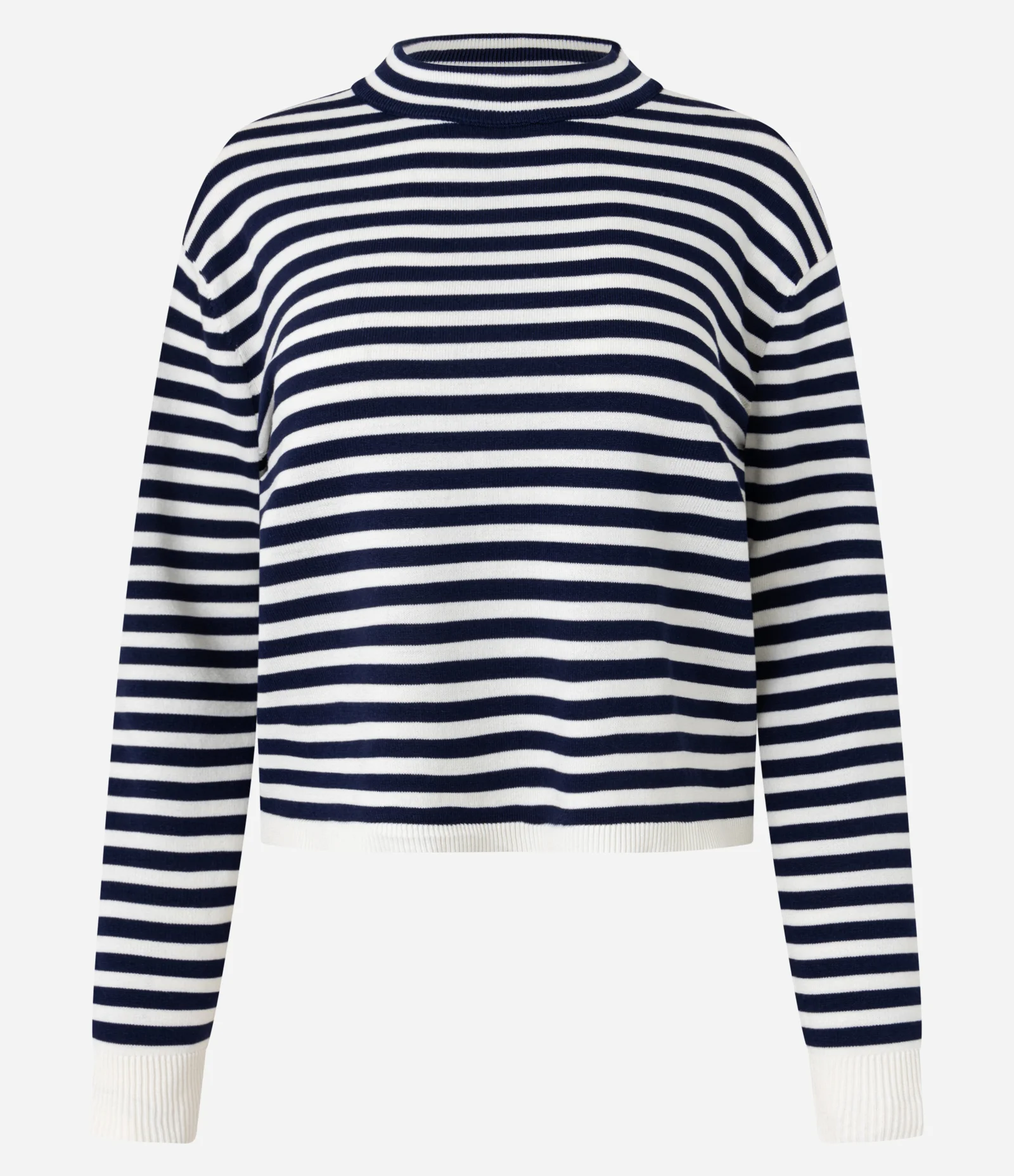 Blusa Listrada em Tricô com Gola Redonda Preto/Branco 1