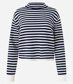 Blusa Listrada em Tricô com Gola Redonda