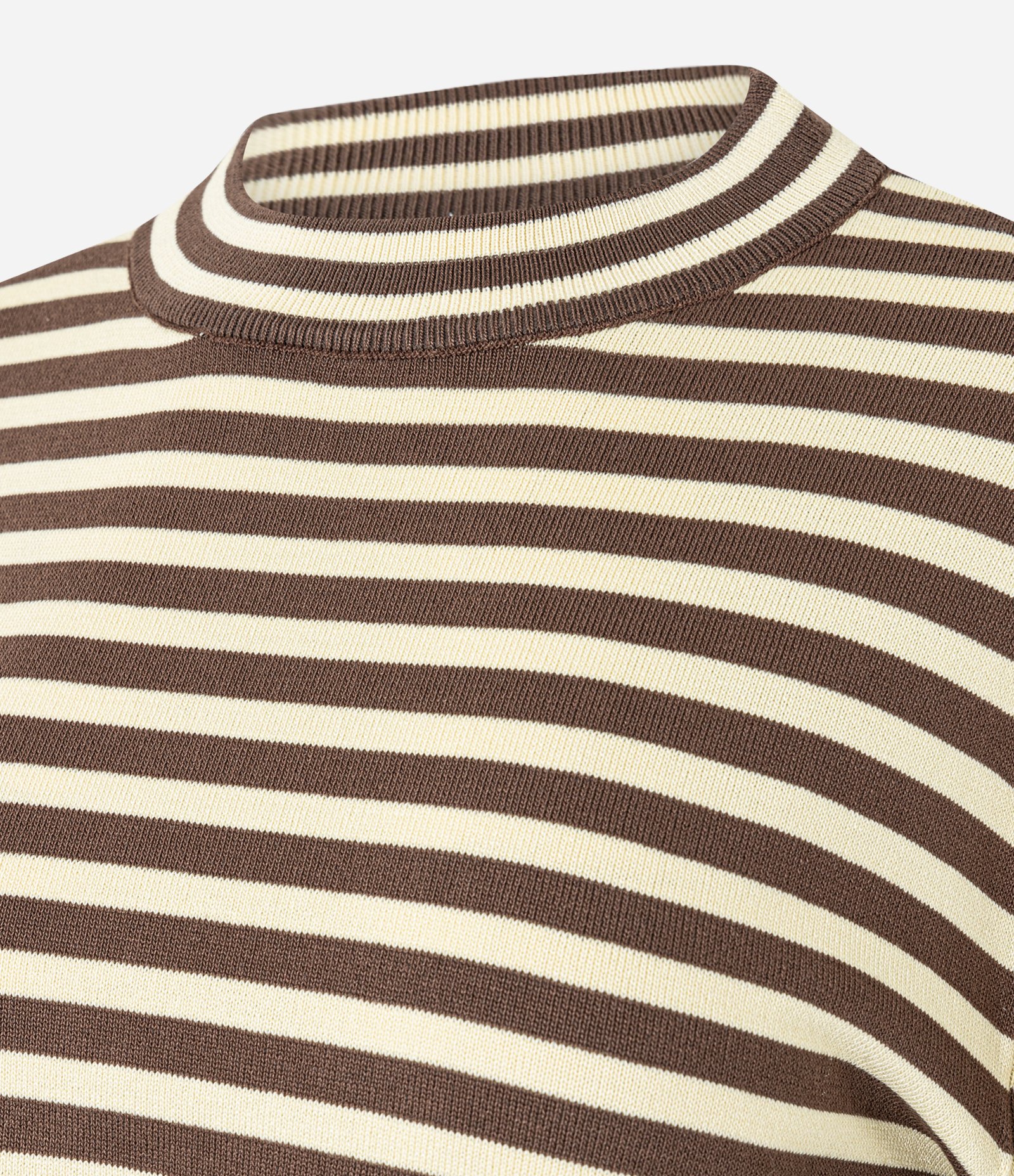 Blusa Listrada em Tricô com Gola Redonda Marrom/Amarelo 2