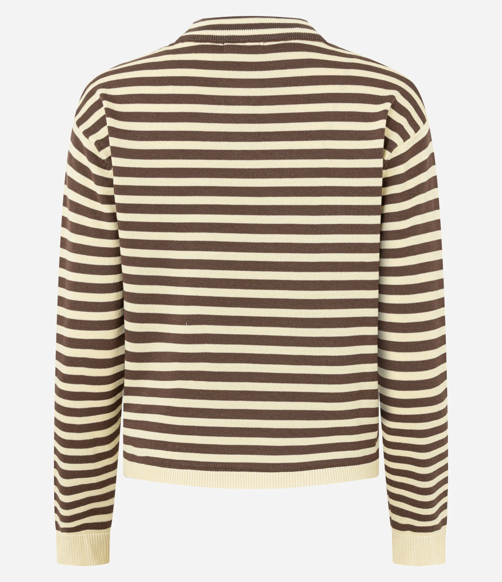 Blusa Listrada em Tricô com Gola Redonda Marrom/Amarelo 3