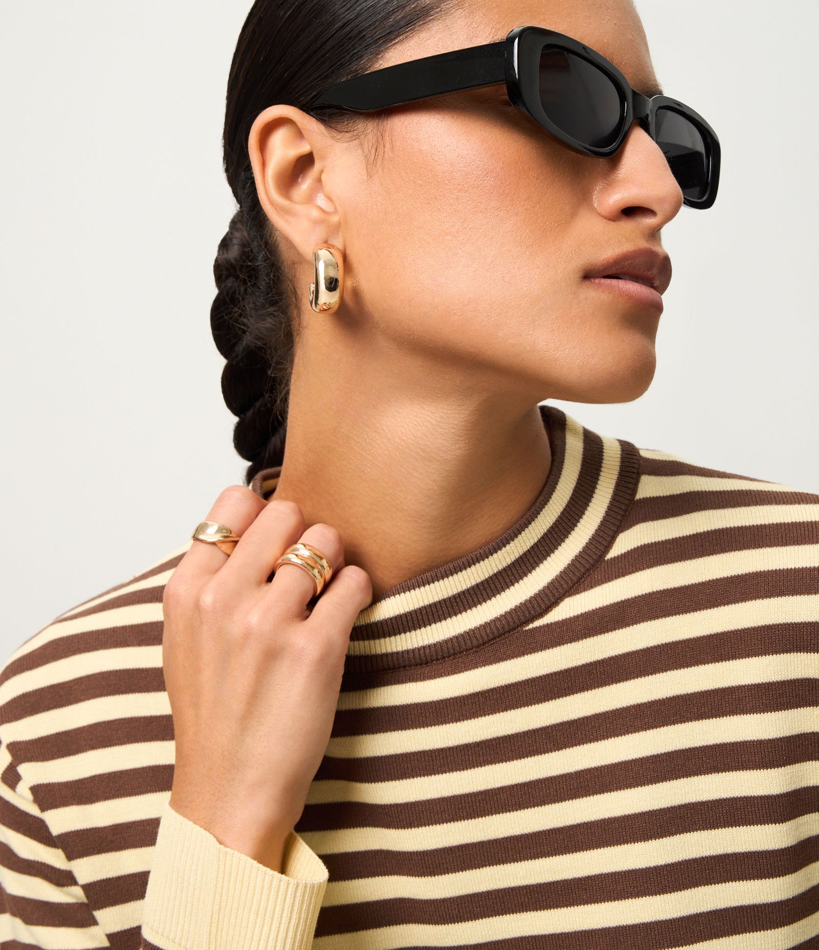 Blusa Listrada em Tricô com Gola Redonda Marrom/Amarelo 5