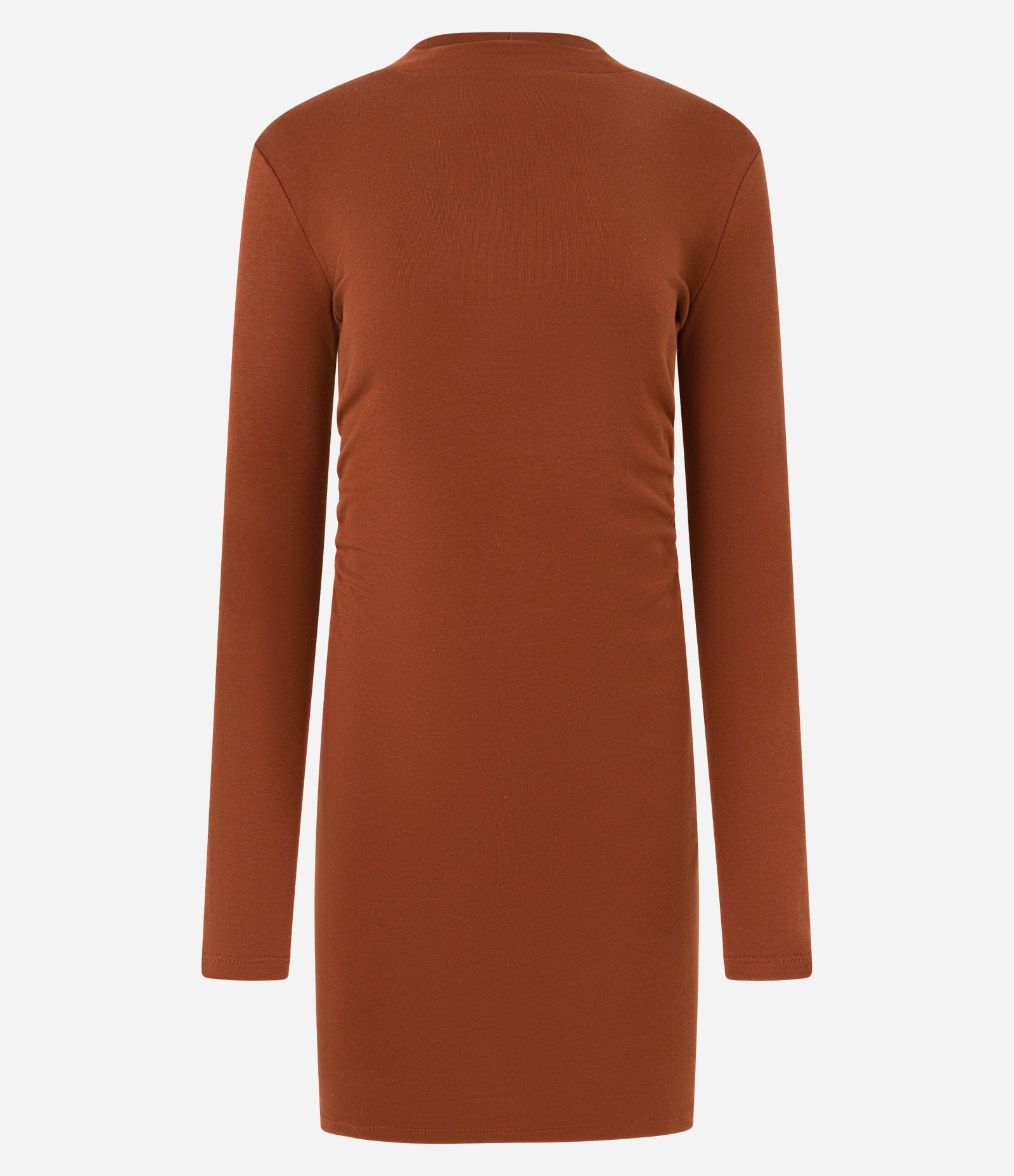 Vestido Curto em Suedine com Gola Alta Marrom 4