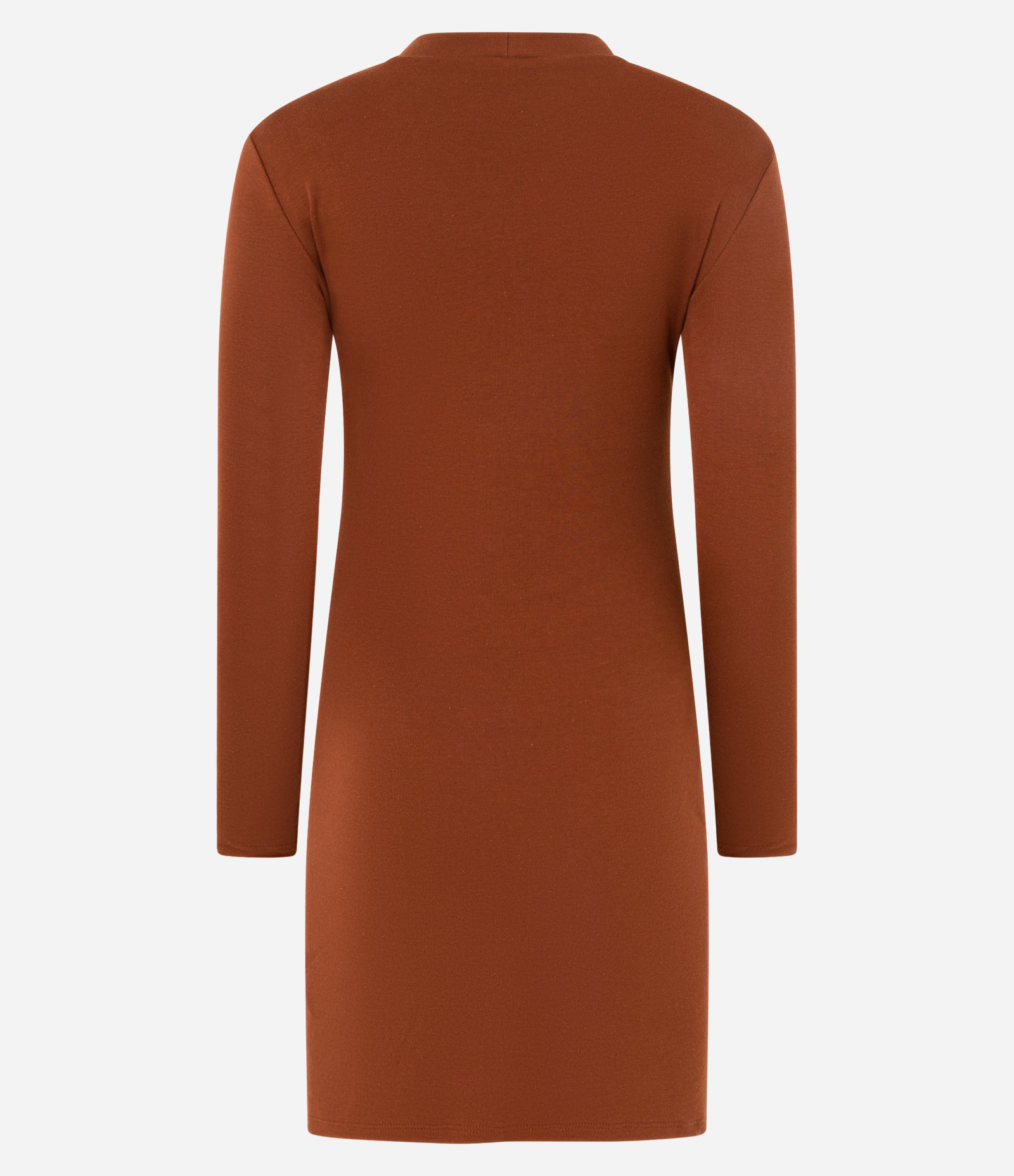 Vestido Curto em Suedine com Gola Alta Marrom 5