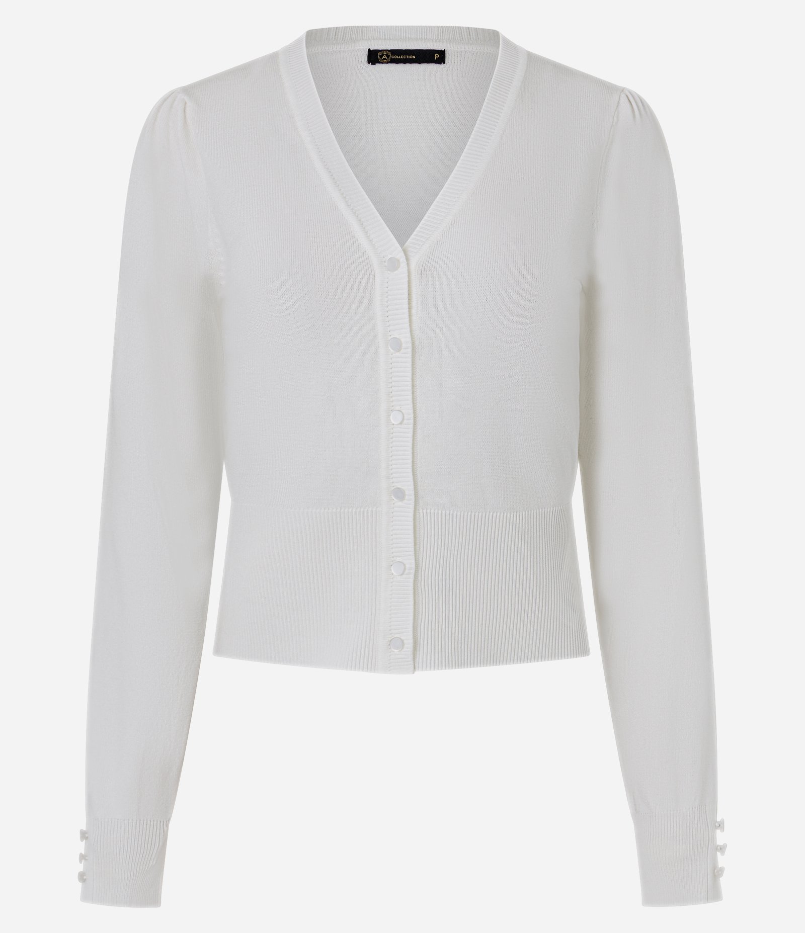 Cardigan em Tricô com Gola V e Botões Perolados Branco 1