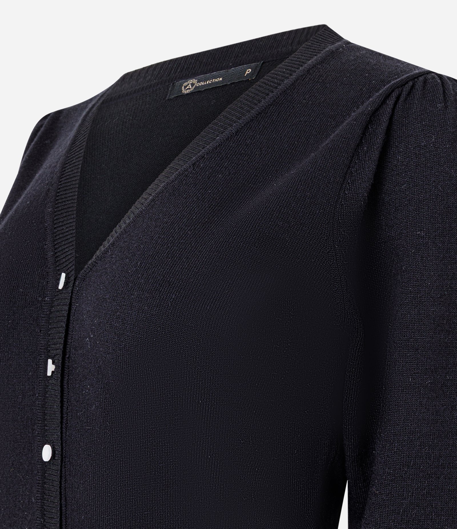 Cardigan em Tricô com Gola V e Botões Perolados Preto 2