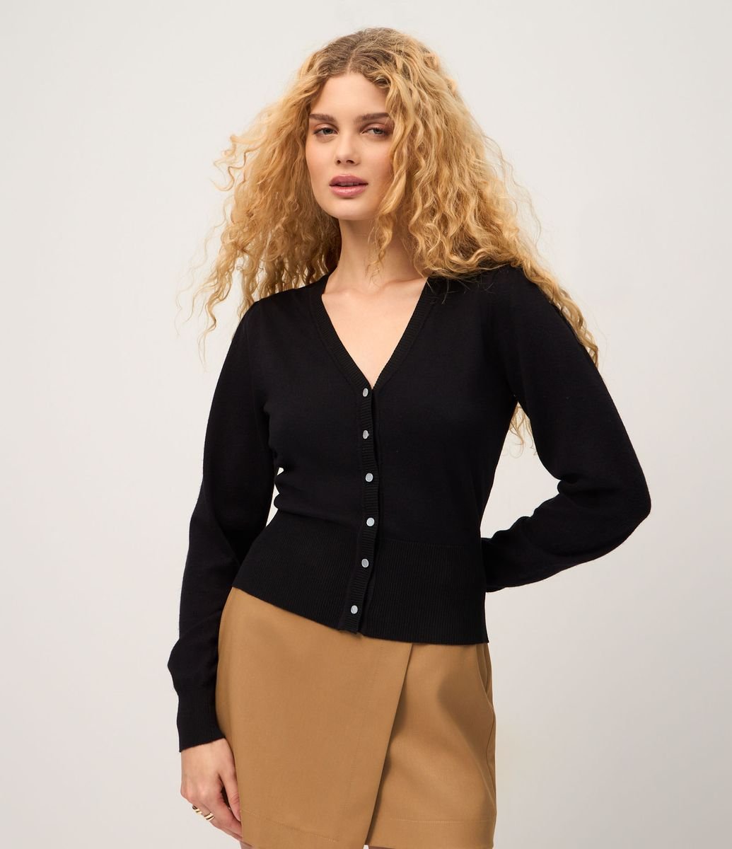 トップス 20AW kolor DOCKING KNIT CARDIGAN Cardigan em Tricô com Gola V e Botões Perolados Preto