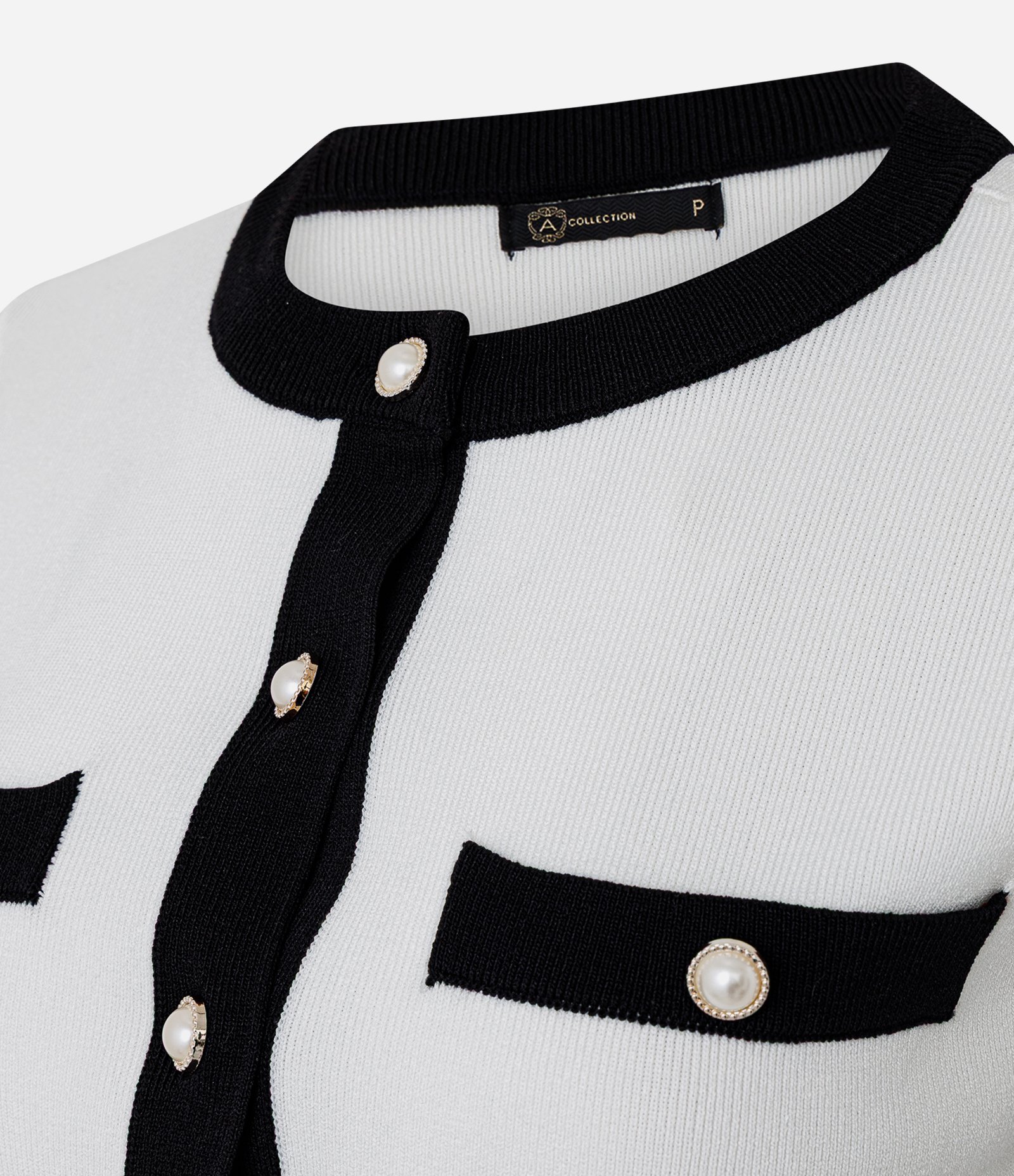 Cardigan em Tricô com Manga Curta e Contrastes Off White 6