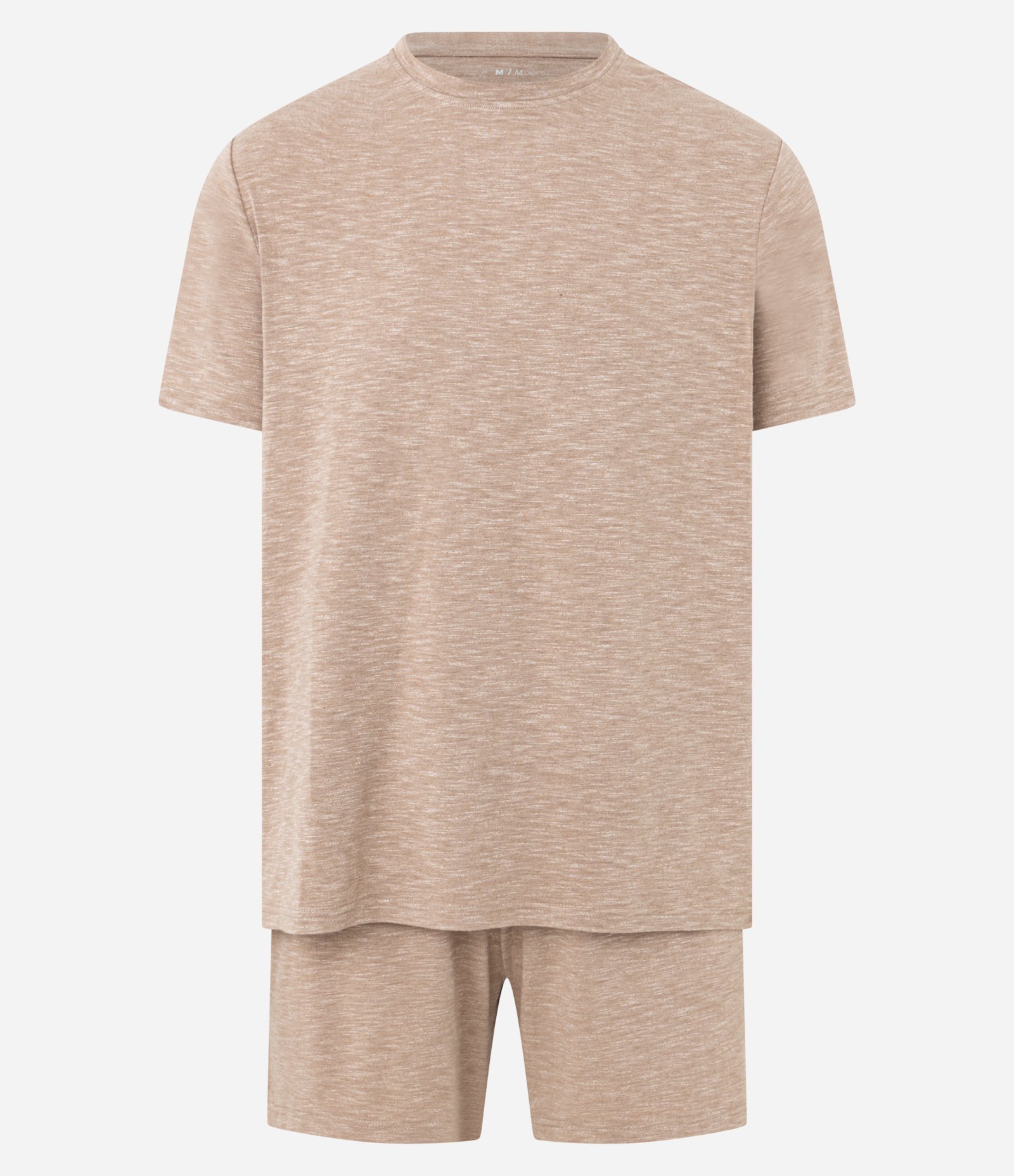 Pijama Curto em Malha Flamê com Efeito Mesclado Bege Terra 4