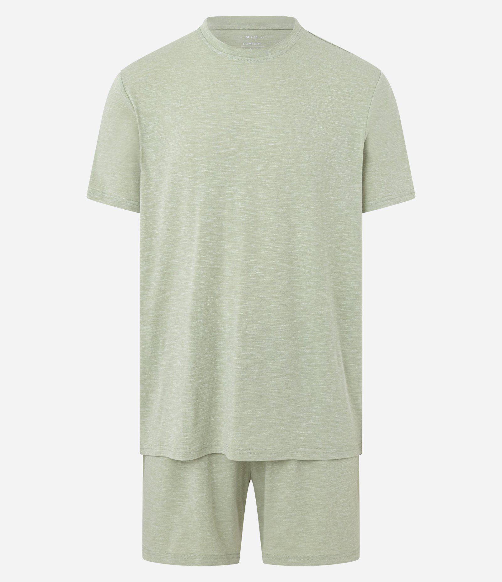 Pijama Curto em Malha Flamê com Efeito Mesclado Verde Oliva 4