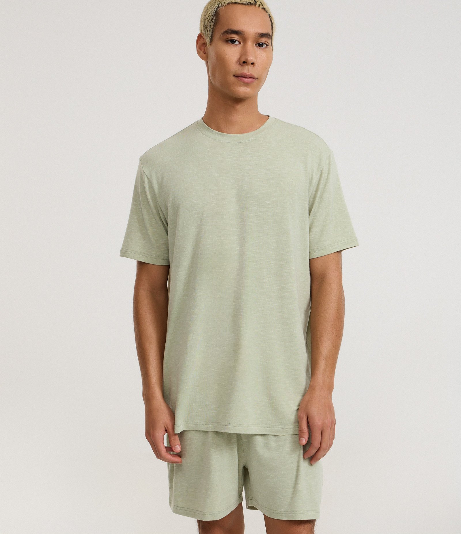 Pijama Curto em Malha Flamê com Efeito Mesclado Verde Oliva 2