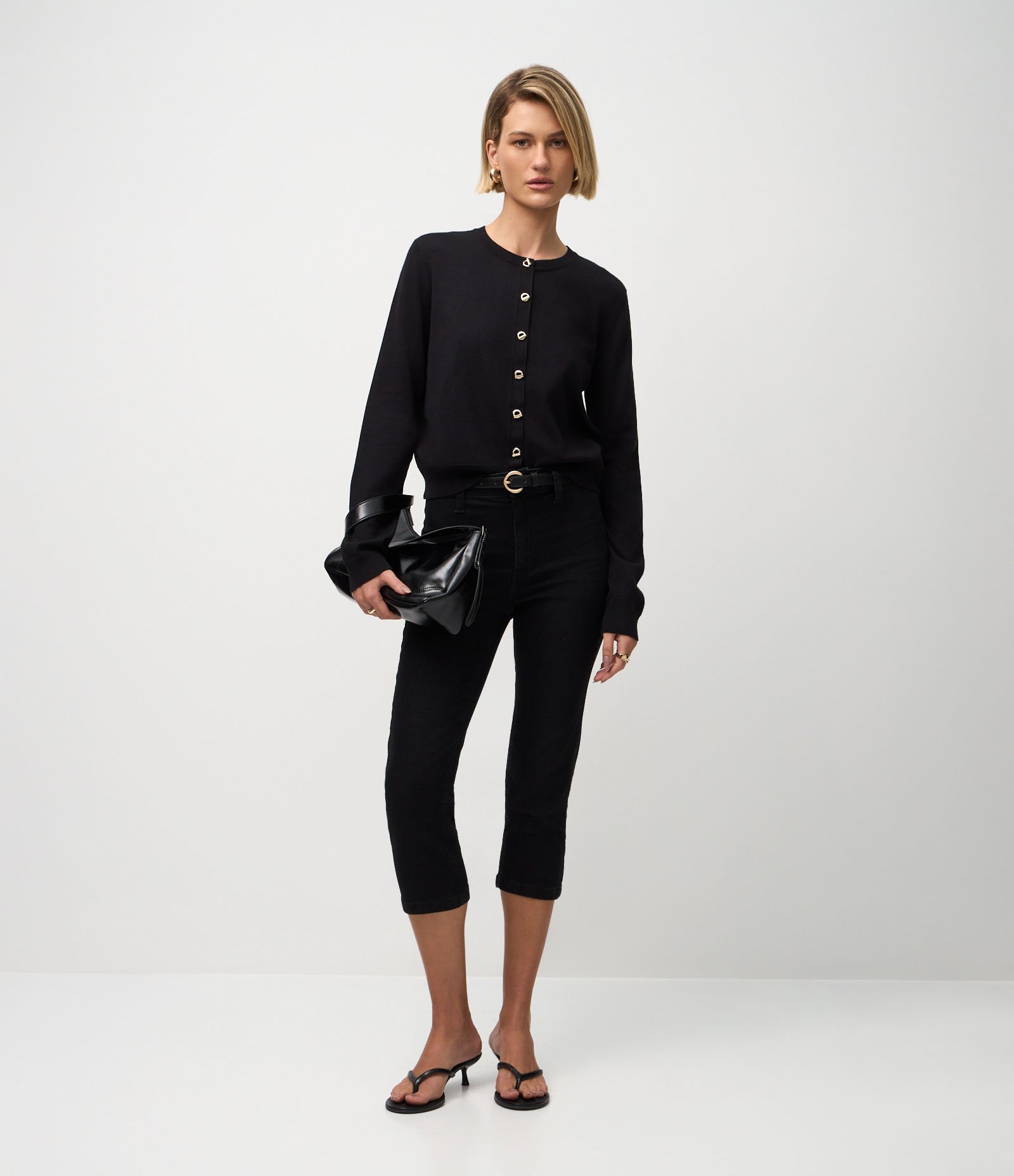 Cardigan Regular em Tricô com Botões e Modelagem Preto 2