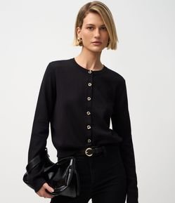 Cardigan Regular em Tricô com Botões