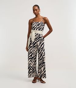 Macacão Wide Leg Alfaiatado em Crepe com Estampa Zebra