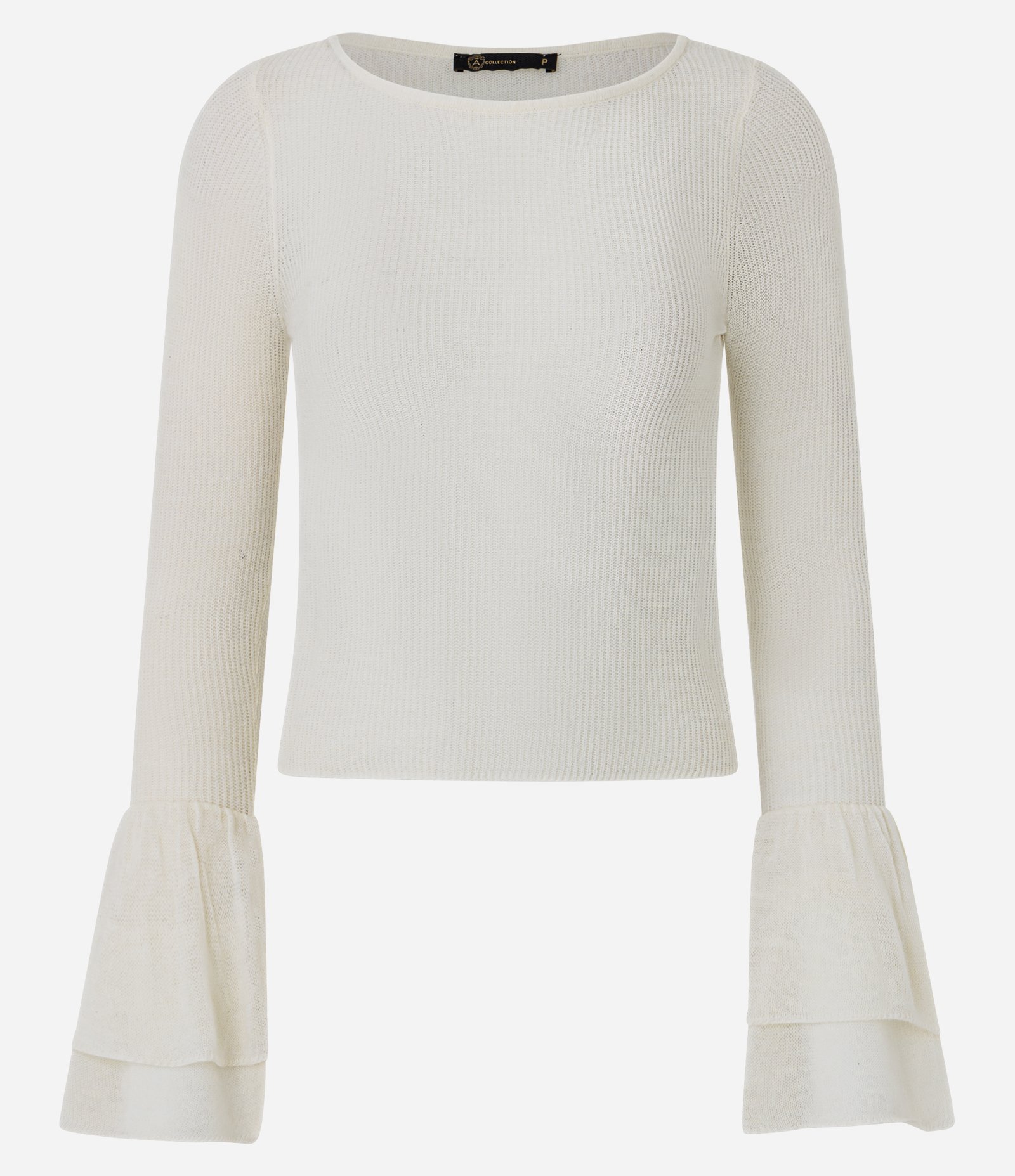 Blusa em Tricô com Babados na Manga e Gola Canoa Bege 5