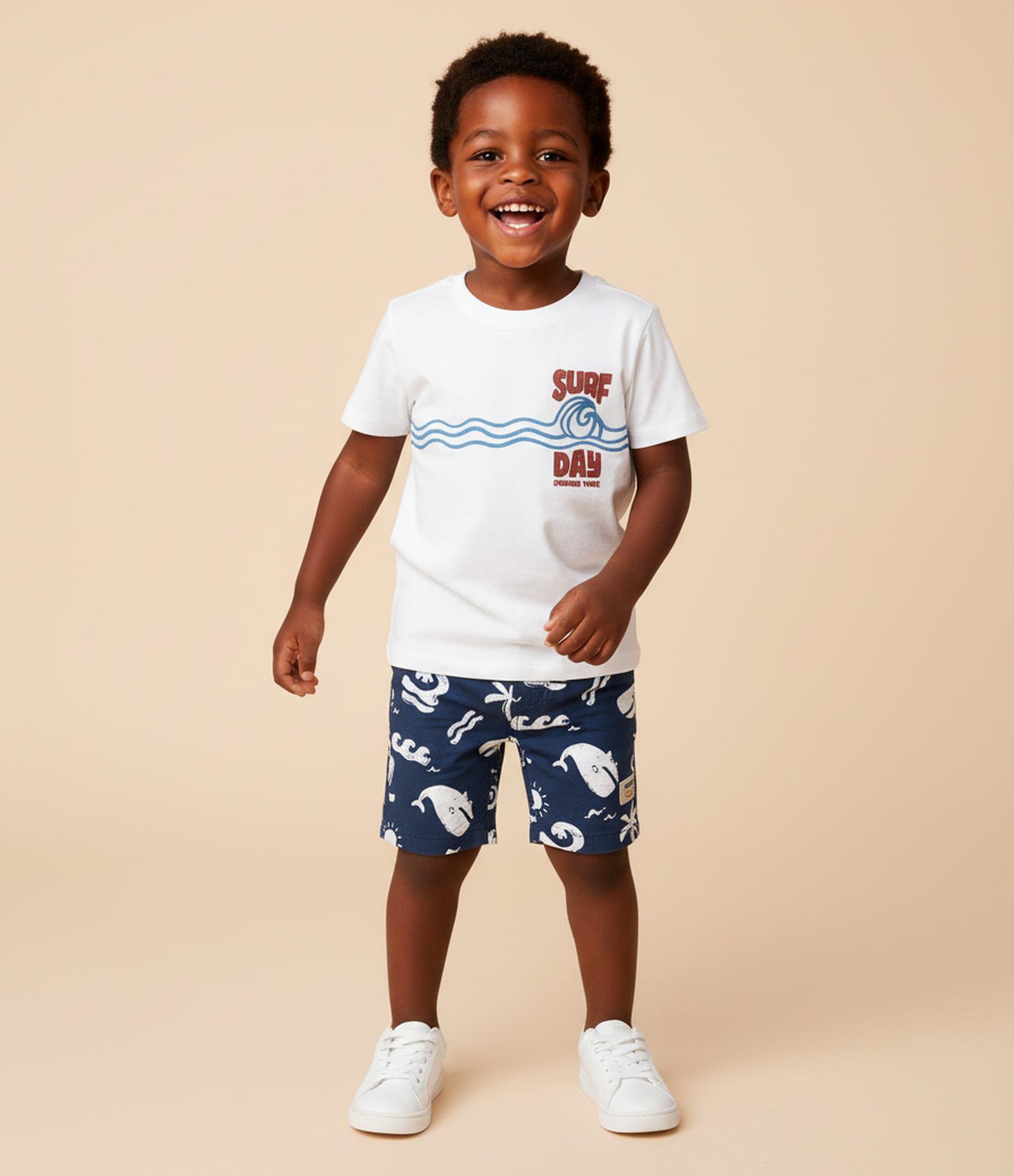 Camiseta Infantil com Estampa Surf Day - Tam 1 a 6 Anos Branco 1
