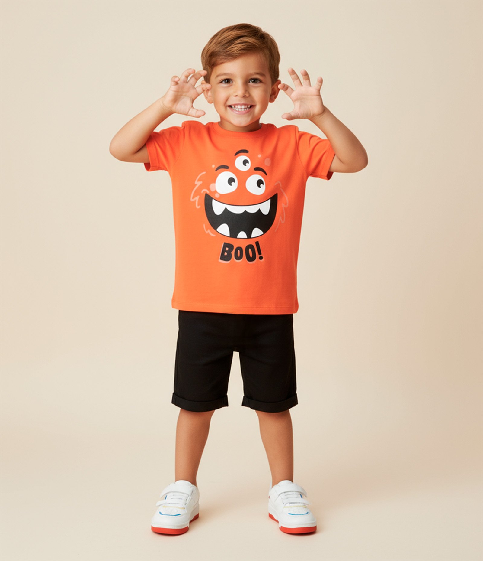 Camiseta Infantil Monstrinho Boo - Tam 1 a 6 Anos Laranja 1