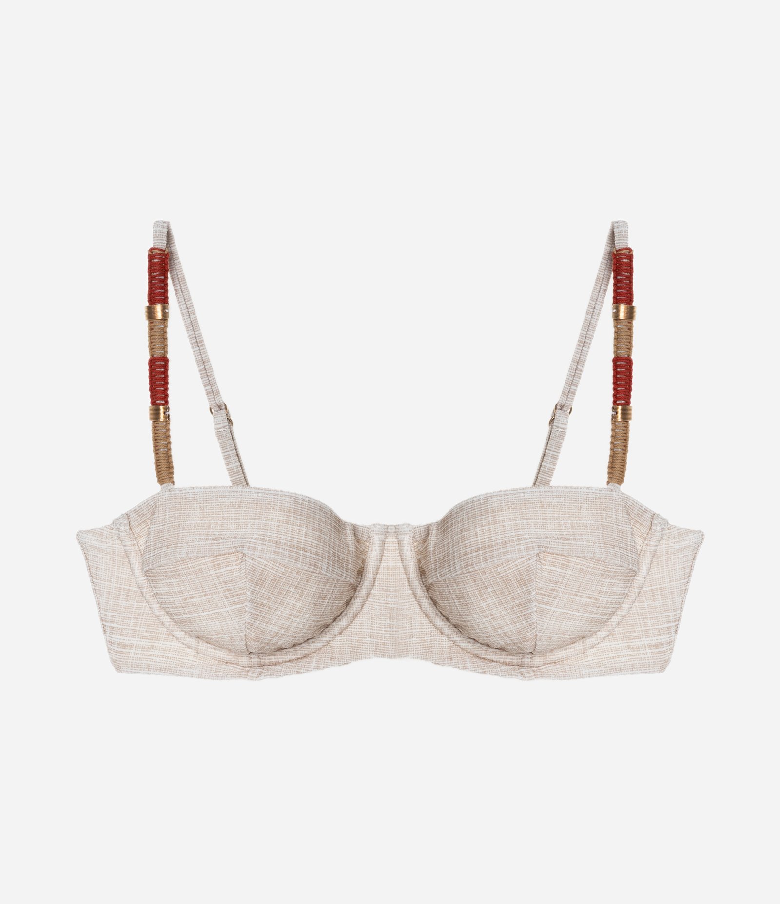 Biquíni Top Meia Taça em Microfibra com Textura Linho Bege 5