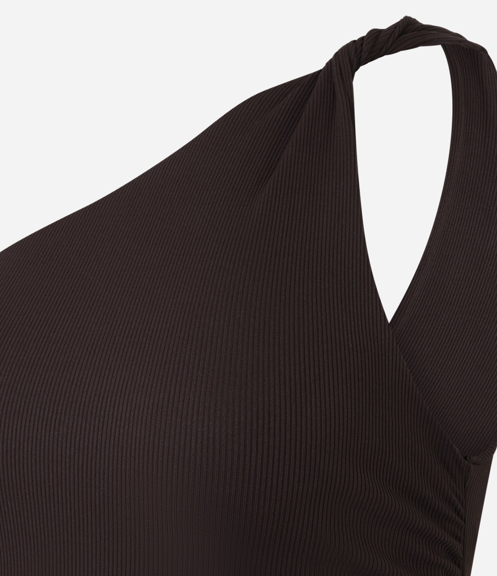 Vestido New Midi em Ribana Ombro Só com Franzido Lateral Marrom 7