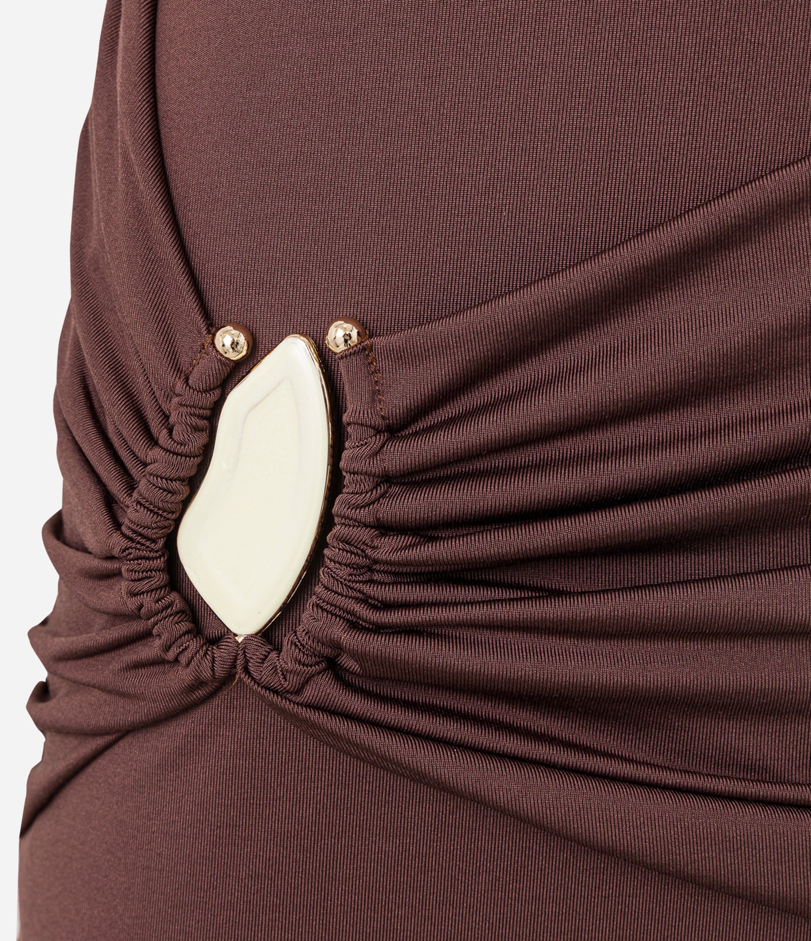 Vestido New Midi em Microfibra com Ombro Só e Detalhe Sobreposto Marrom 7