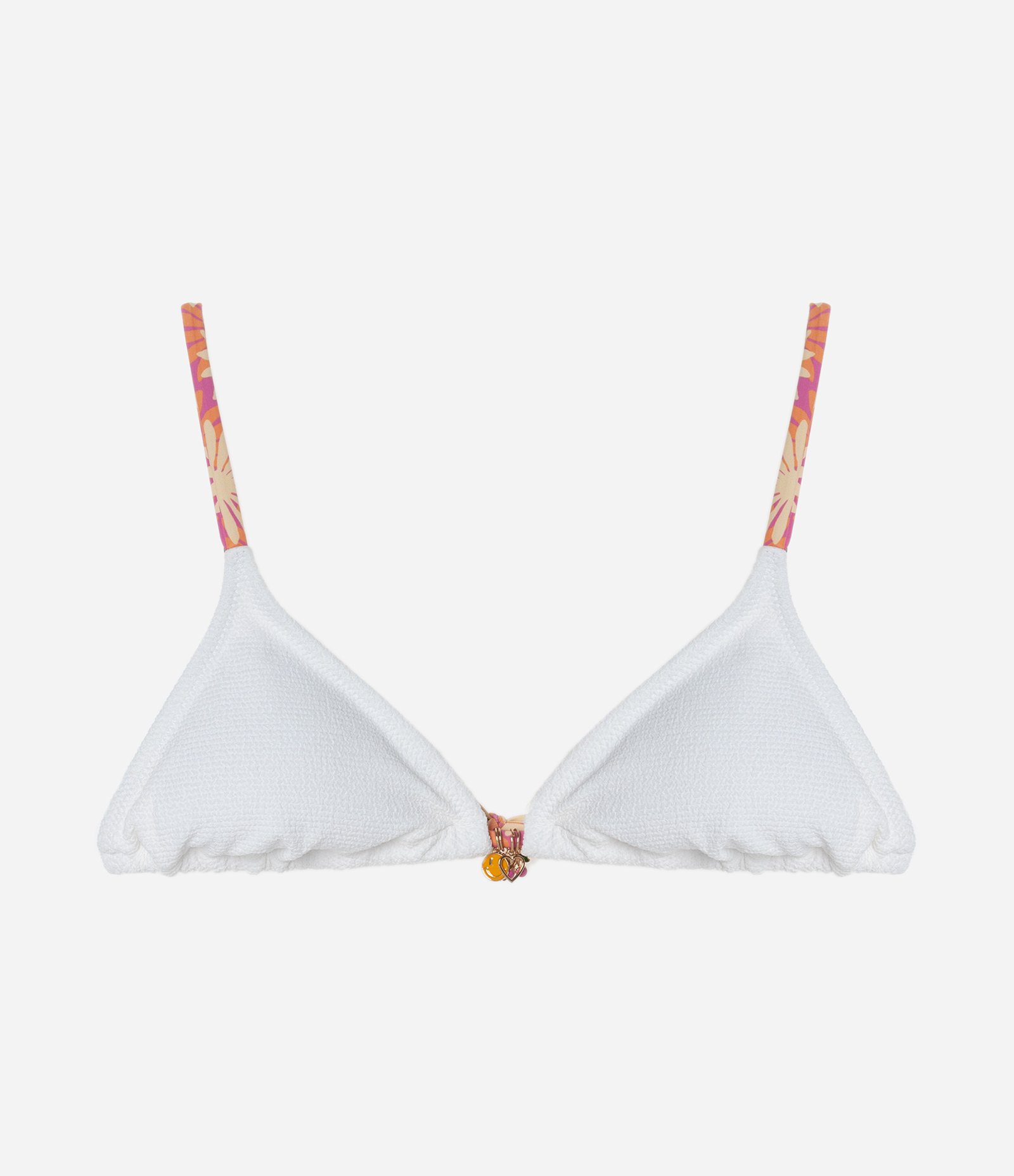 Biquíni Top Cortininha em Microfibra Texturizada com Alça Estampada e Aviamentos Branco 1