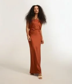 Vestido New Midi em Cetim com Decote Halter