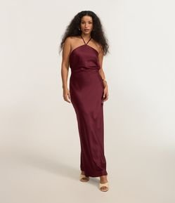 Vestido New Midi em Cetim com Decote Halter