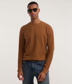 Suéter Texturizado em Piquet com Decote Canoa