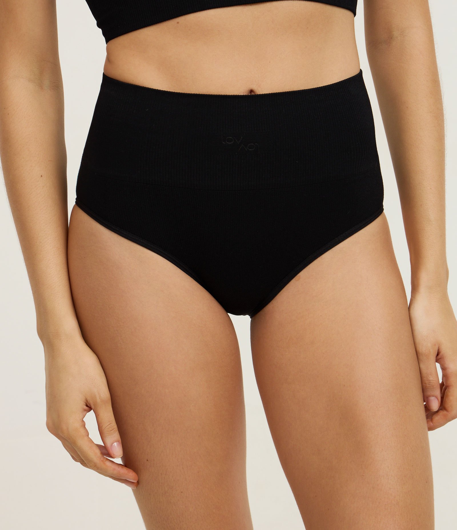 Calcinha Alta em Poliamida Seamless Canelada Preto 2