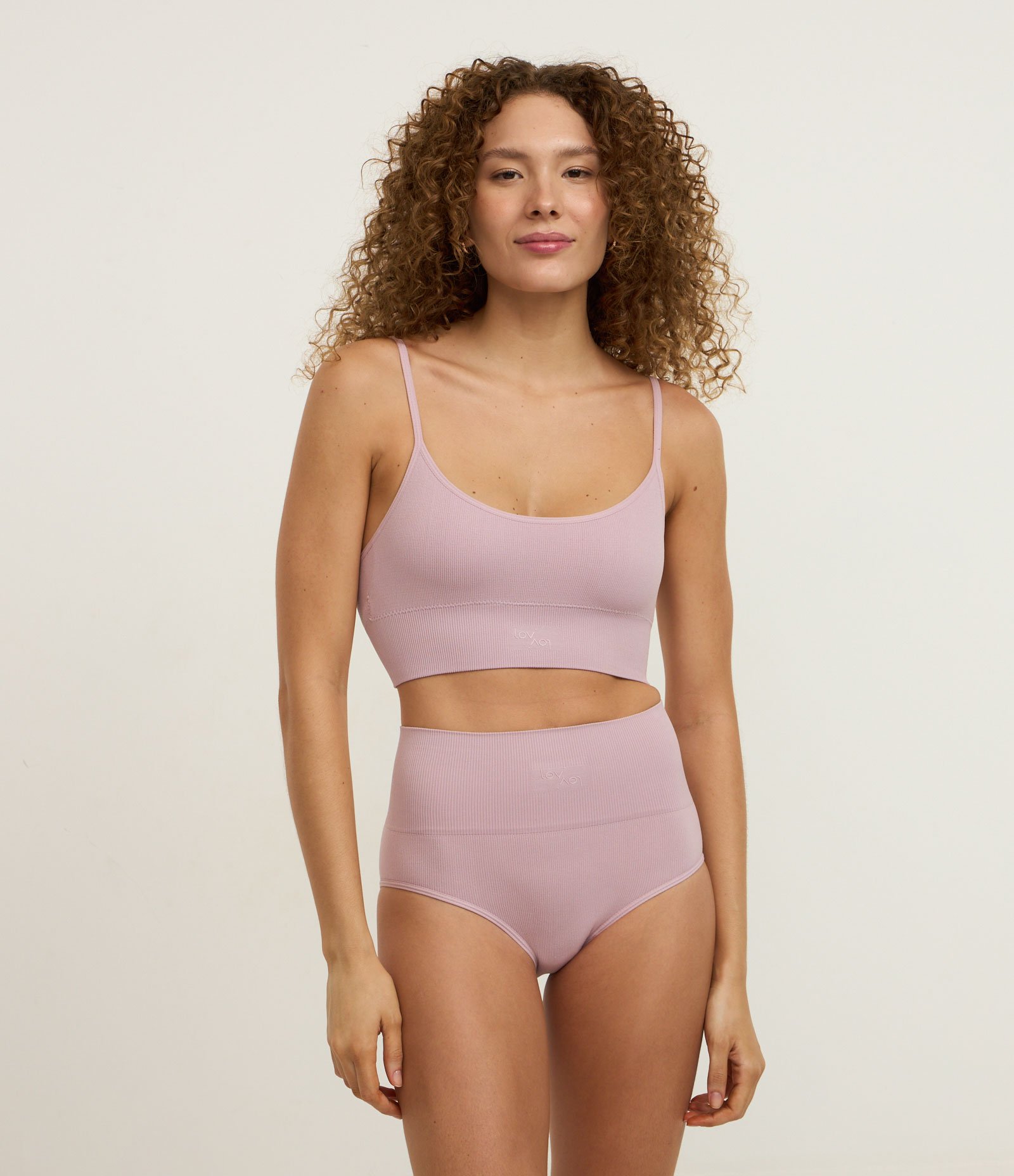 Calcinha Alta em Poliamida Seamless Canelada Rosa Claro 1