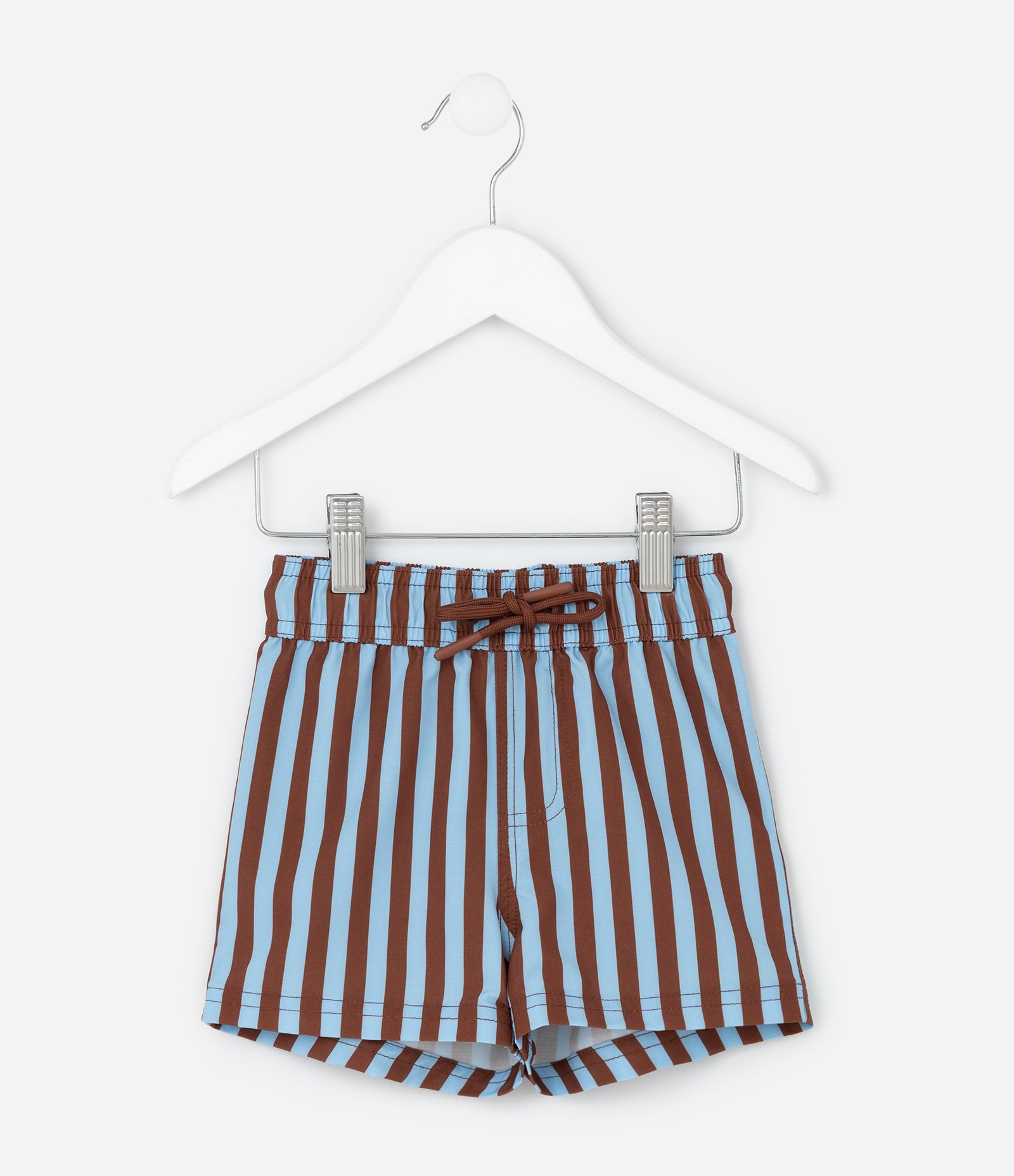 Bermuda de Banho Infantil com Estampa de Listras  - Tam 1 a 6 Anos Marrom/Azul 1