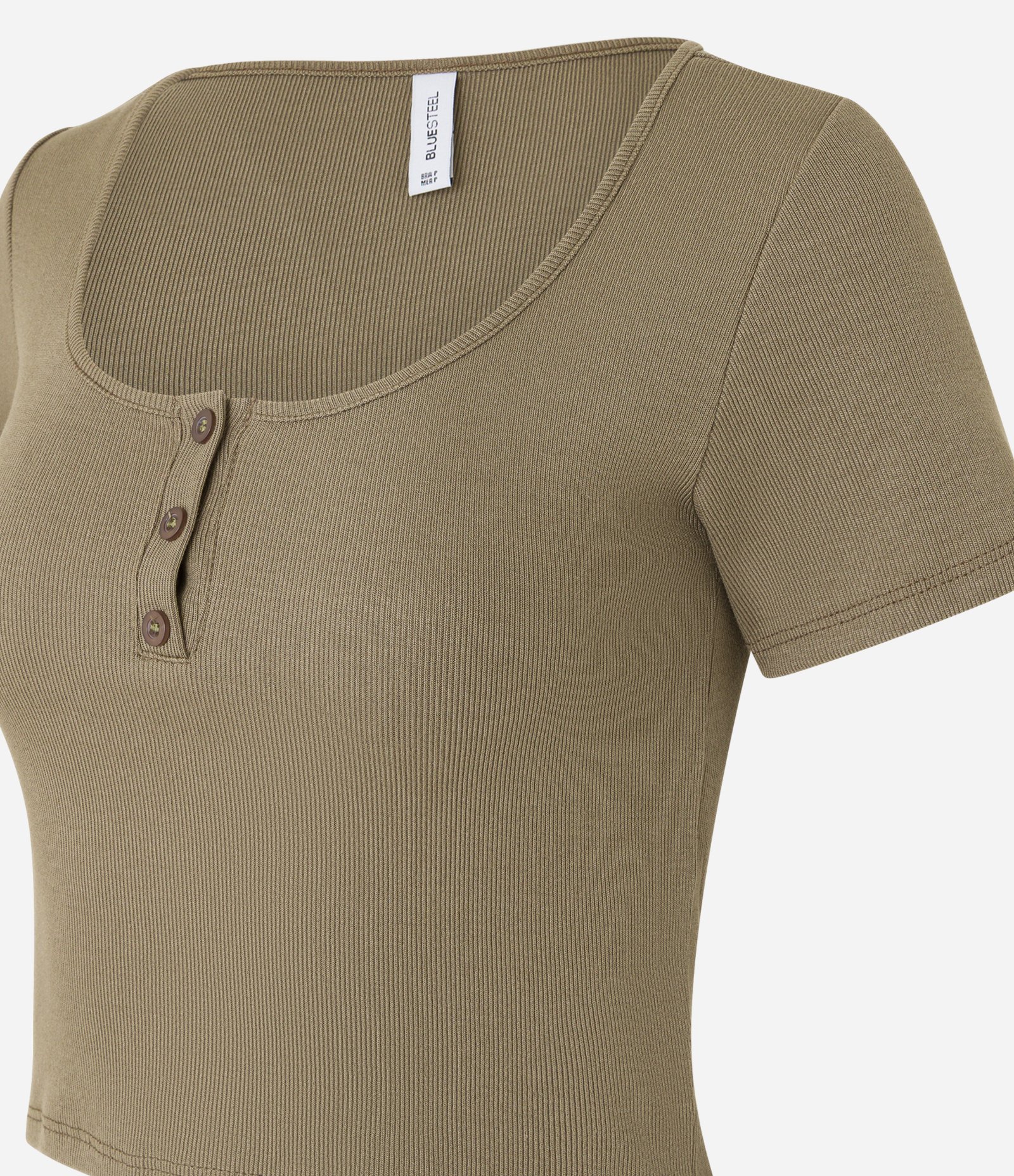 Blusa em Ribana com Botões no Decote Marrom 7