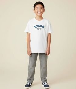 Camiseta Infantil com Lettering Seoul - Tam 5 a 14 Anos