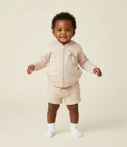 Jaqueta Infantil em Modal com Capuz e Laço - Tam 0 a 18 Meses