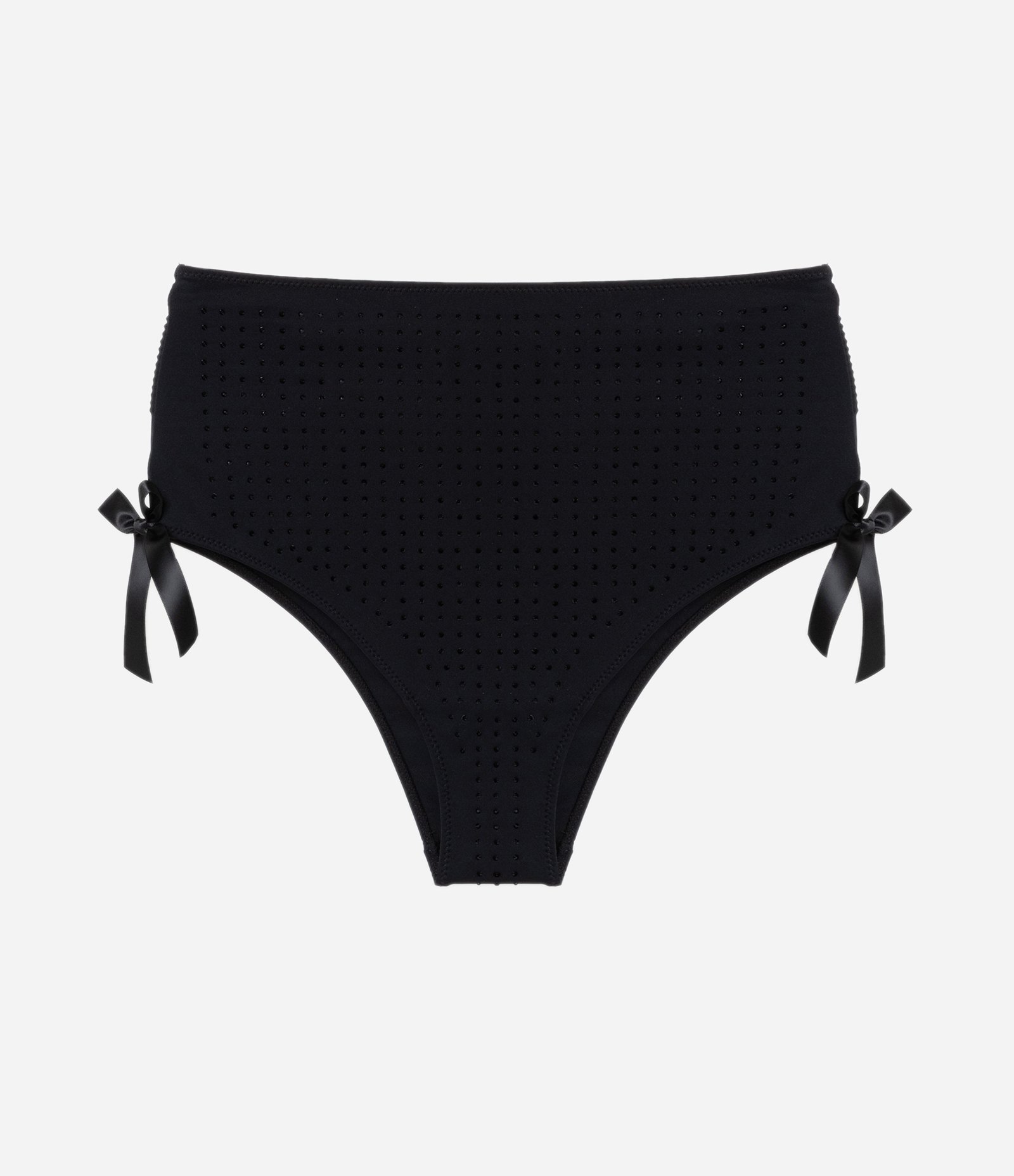 Calcinha Alta em Microfibra com Lacinhos e Strass Preto 4