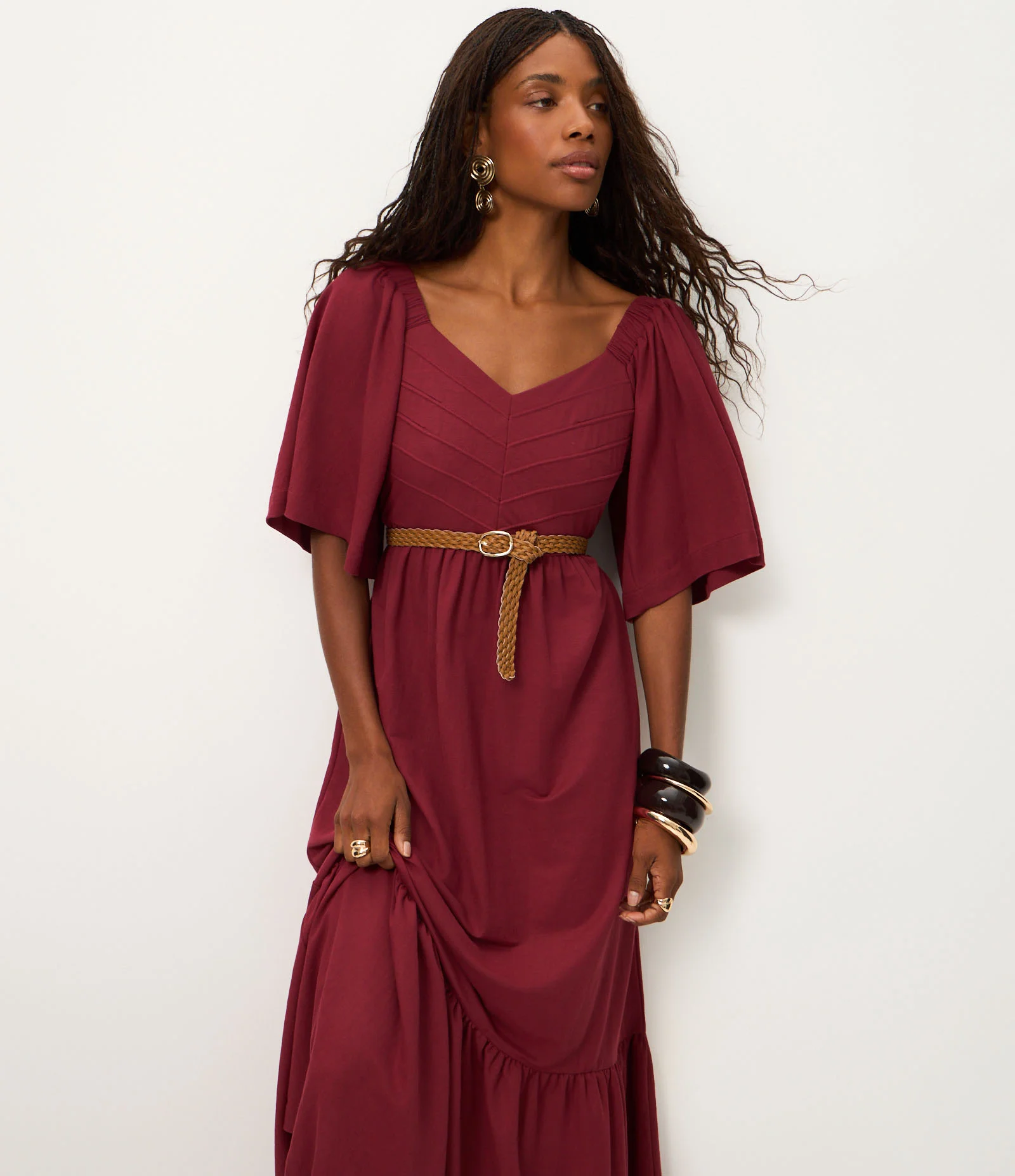 Vestido New Midi com Manga Evasê Vermelho 1