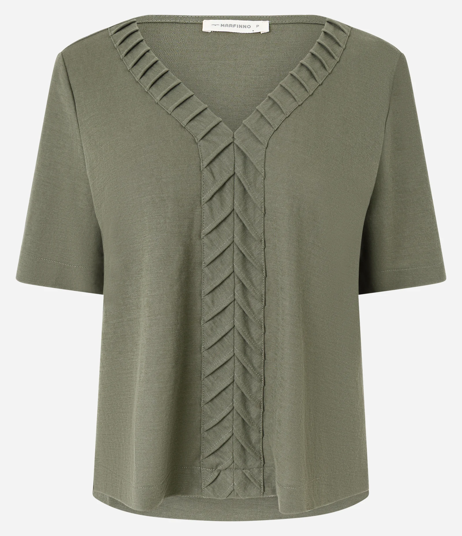 Blusa Slim em Piquet com Decote V e Detalhe Texturizado Verde 1