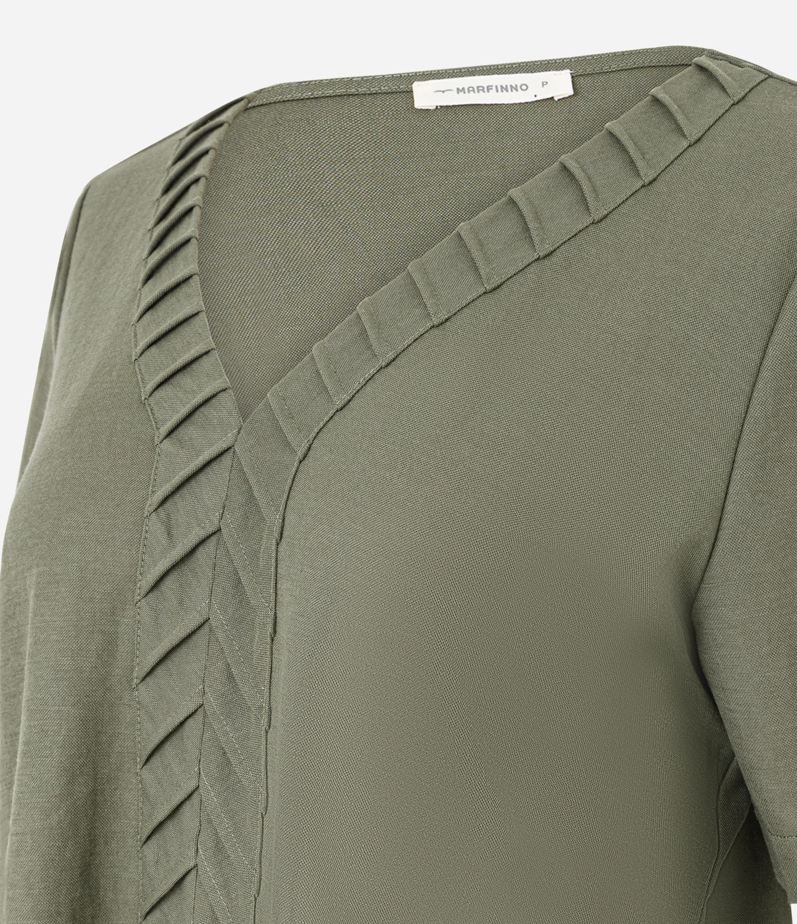 Blusa Slim em Piquet com Decote V e Detalhe Texturizado Verde 2