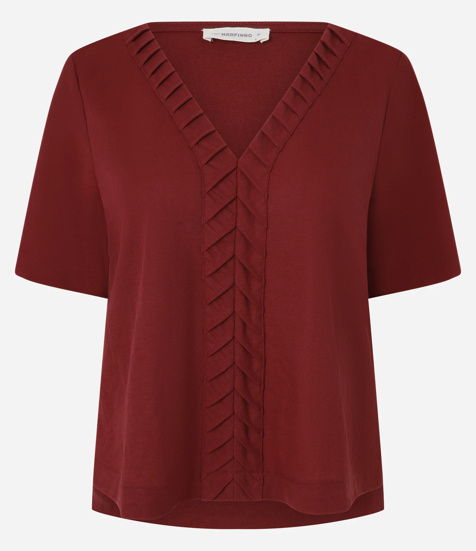 Blusa Slim em Piquet com Decote V e Detalhe Texturizado Vermelho 1