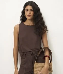 Blusa sem Manga com Detalhe Listrado na Lateral