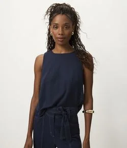 Blusa sem Manga com Detalhe Listrado na Lateral