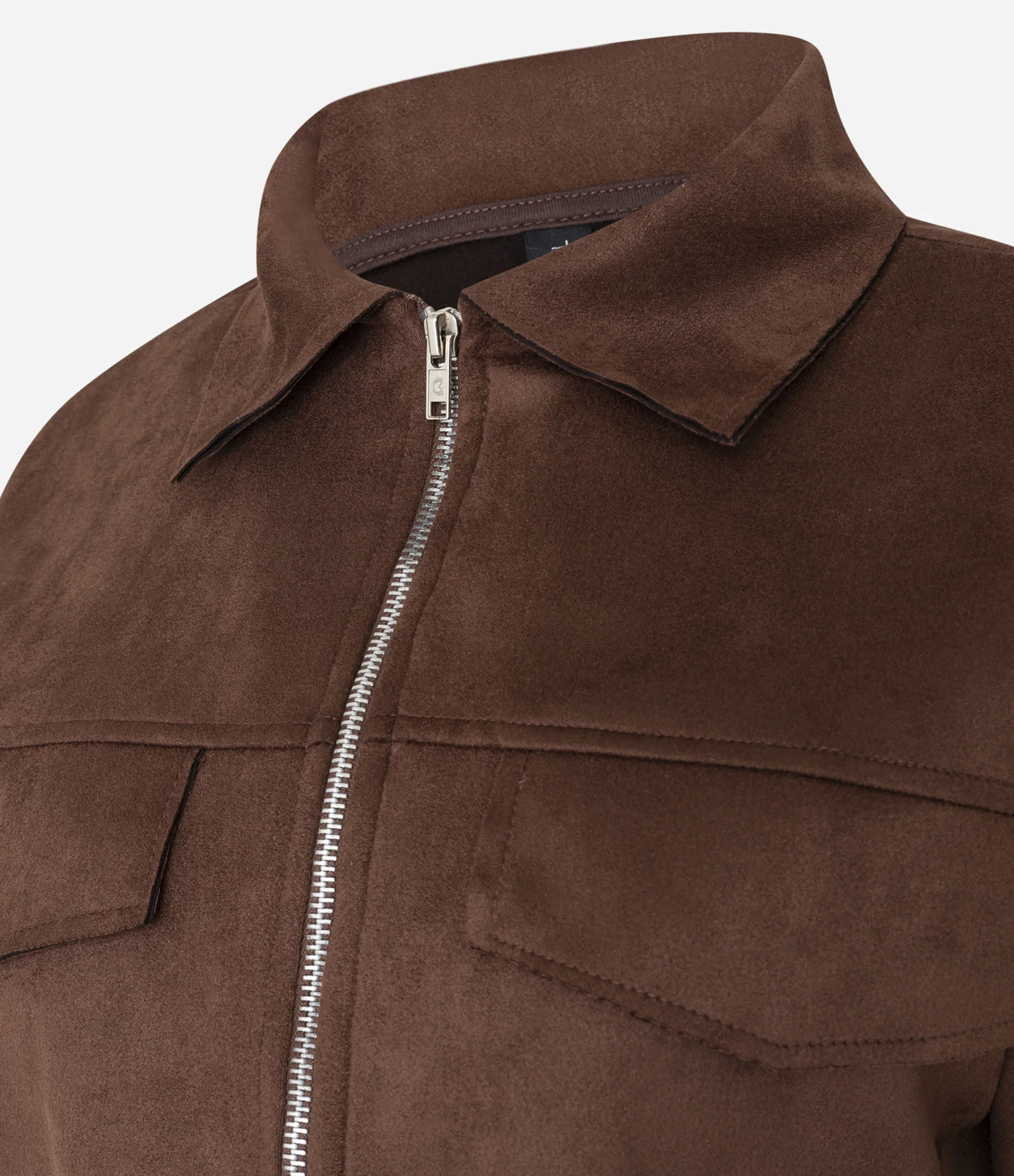 Jaqueta em Suedine com Gola de Lapela e Bolsos Fake Marrom 2