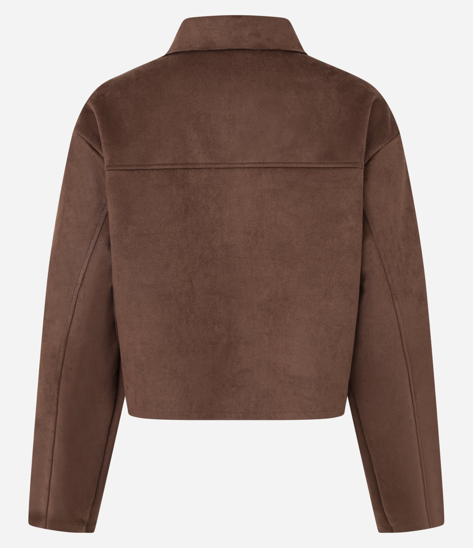 Jaqueta em Suedine com Gola de Lapela e Bolsos Fake Marrom 3