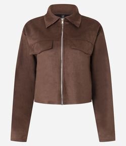 Jaqueta em Suedine com Gola de Lapela e Bolsos Fake