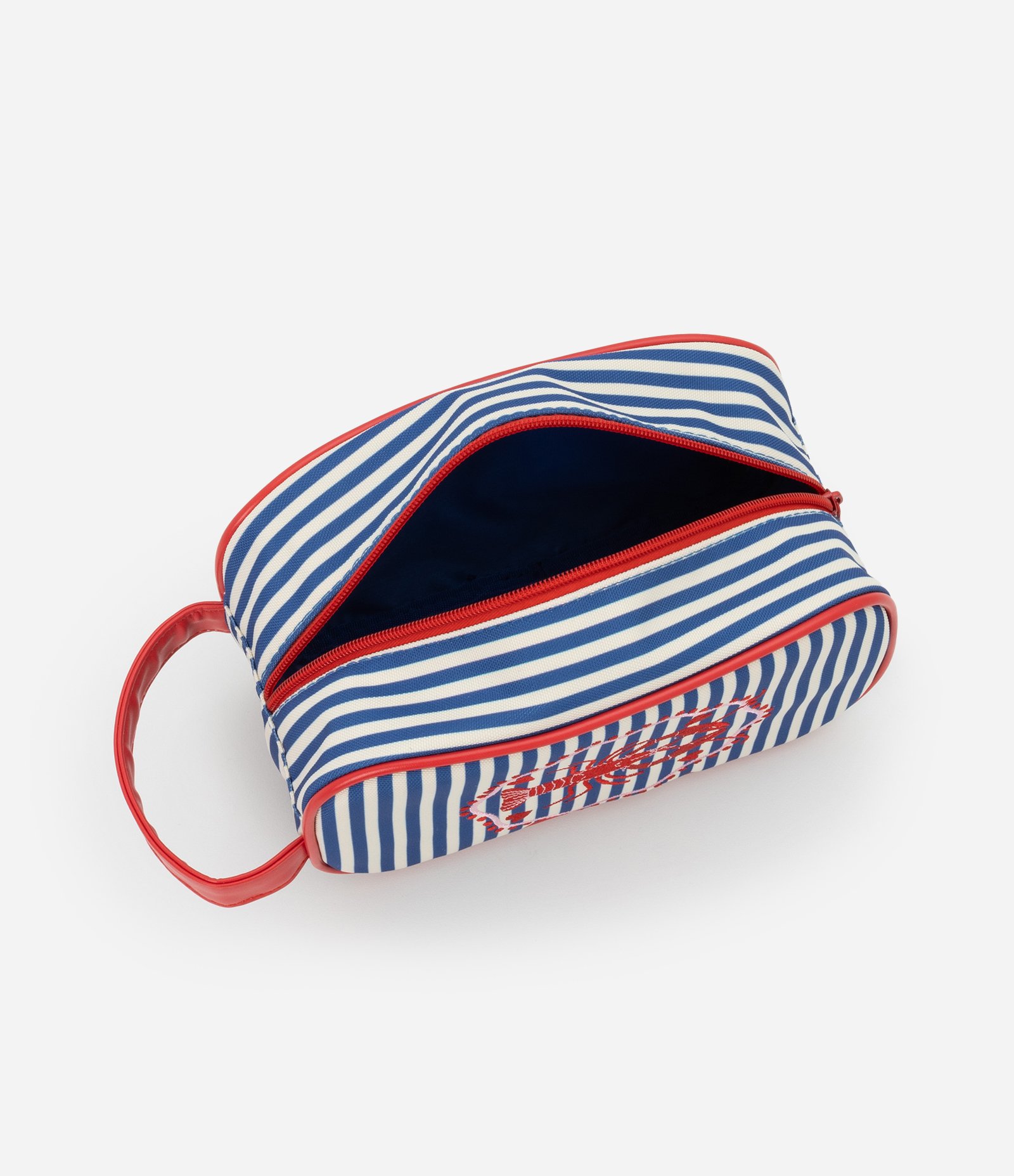 Necessaire Retangular Media com Listra Contrastantes e Bordado de Lagosta Multicores 4