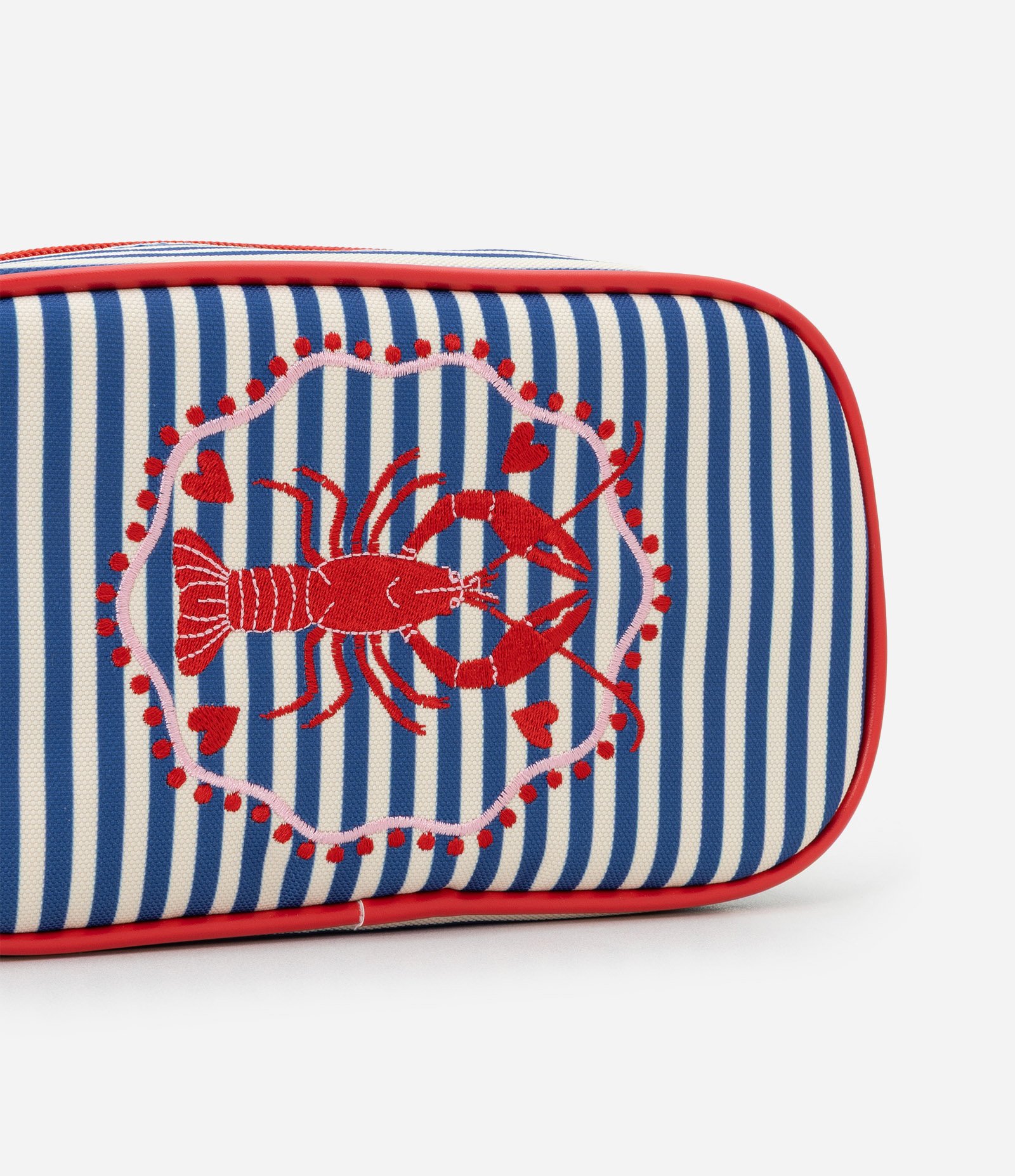 Necessaire Retangular Media com Listra Contrastantes e Bordado de Lagosta Multicores 5