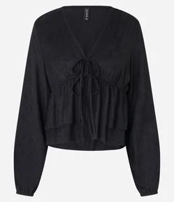 Blusa Bata em Suede com Amarração e Babados